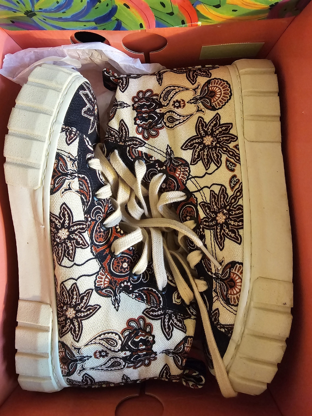 FARM Rio Cream Canvas Platform Sneakers with Black and Brown Floral Print